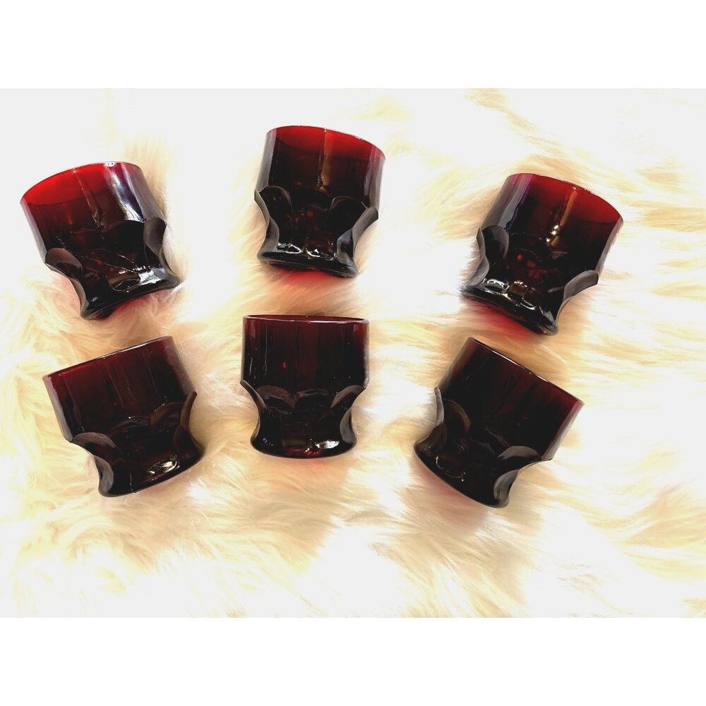 Georgian Ruby Red Juice Glass Tumblers set six 3" High Barware Holiday Christmas